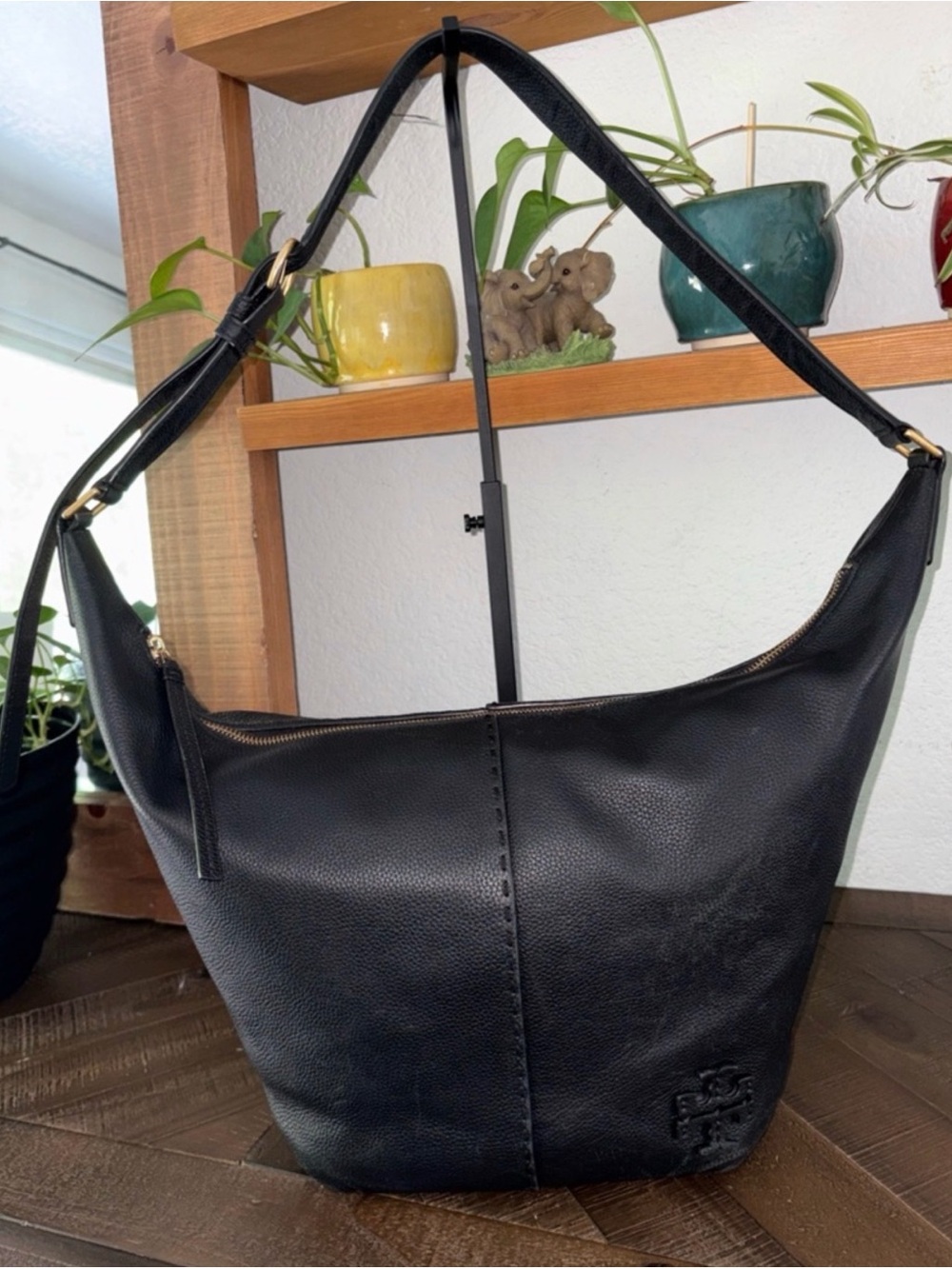 Tory Burch Black Pebbled Leather Shoulder Bag